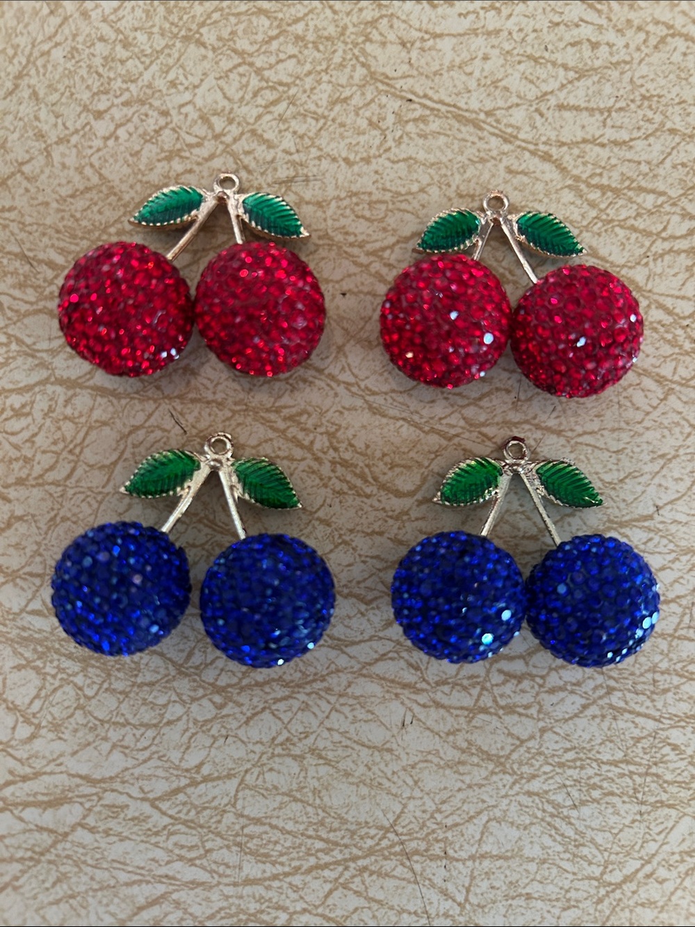 4 Piece Cherry Charms Rhinestone For Jewelry Making